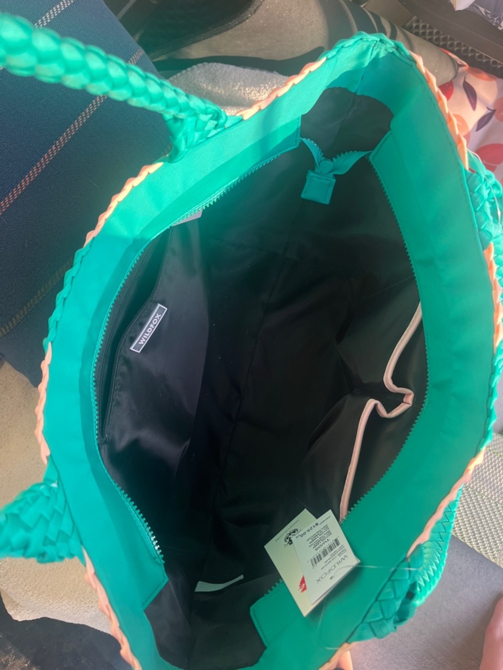 Wildfox Teal and Blush Woven Tote - Picture 2 of 4